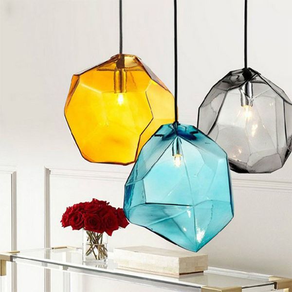 Moderne bunte Glas-Pendelleuchte, Hängelampe, 6 Farben, G9-LED-Hängelampe für Bar, Restaurant, Industriebeleuchtung