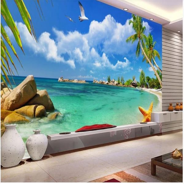 Foto feita sob encomenda Wallpaper grande parede do fundo da pintura pedras Sea Wall Paper Egeu TV fundo Papel Mural 3D