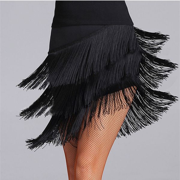 

2020 latin dance skirt women costume samba tango layers tassels dresses competition performance salsa lady latin skirts, Black;red