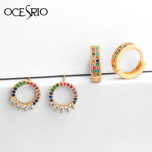 

ocesrio 2019 colorful zircon hoop earrings queen rose gold circle round small ring earrings for women fashion jewelry ers-q25, Golden;silver
