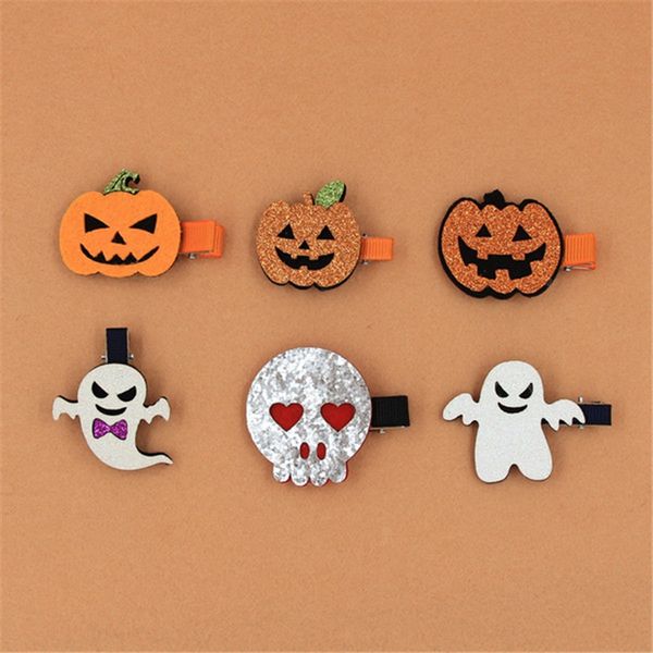 

halloween barrettes shiny pumpkin ghost barrettes kids children girls hair accessories halloween party decoration wholesale zfj615, Slivery;white
