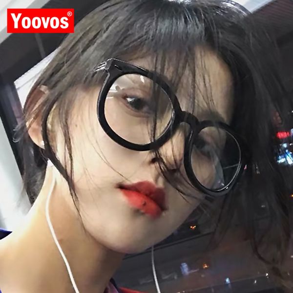 

yoovos blue light women glasses 2020 round eyeglasses frames plastic vintage clear lens glasses retro optical spectacle frame, White;black