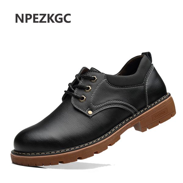 

npezkgc new 2019 men casual new leather flat shoes men oxford fashion lace up dress shoes work shoe, Black
