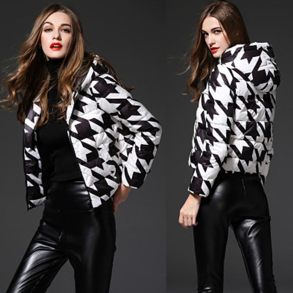

womens designer down jackets parkas large size jacket short section light down ladies self-cultivation houndstooth pattern coat for girls, Black