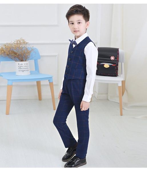 

2017 новый детский костюм блейзер мальчики формальный костюм для свадьбы мальчики решетки производительность наряды жилет + брюки + рубашка, Black