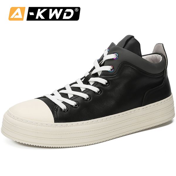

genuine leather sneakers man high shoe mannen schoenen male shoes shoes men 2019 men's men sneaker, Black