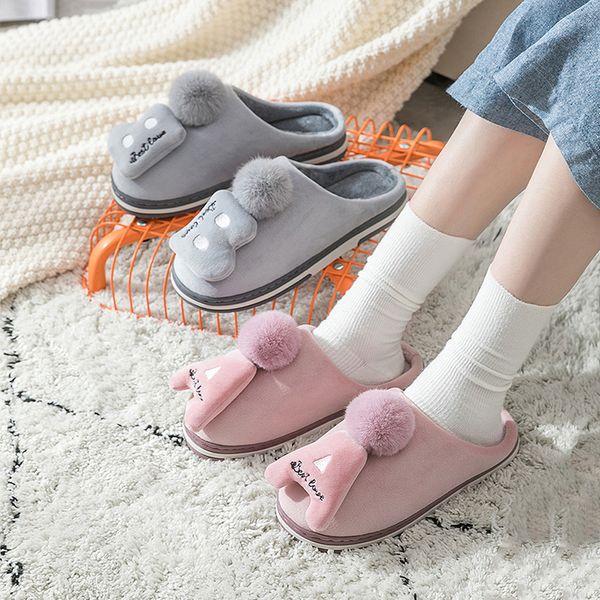 

letters print winter women slippers plush balls home fur slippers slip on cute house shoes men women lovers indoor shoes cartoon, Black