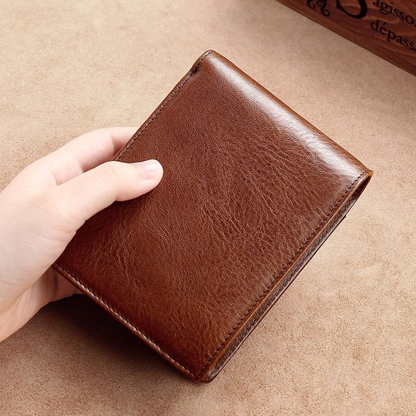 

genuine leather fold over purses men short wallet multi-card slots money p holder banknote pocket cowhide business wallets gift, Red;black