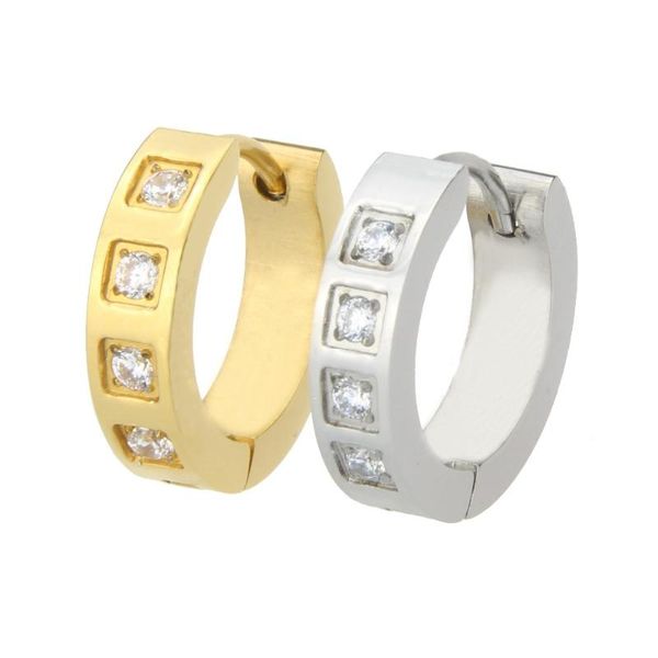 

new arrival punk stainless steel hoop earrings high quantity cz high polished jewelry, Golden
