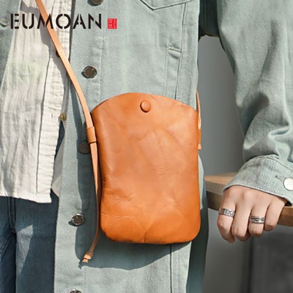 

eumoan handmade fashion leather bag, leather simple casual casual shoulder bag, women's small fresh diagonal cross bag