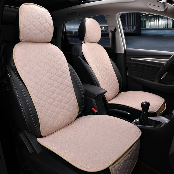 

2 seats flax car seat cover protector front driving seat back cushion pad mat with backrest for auto truck suv or van