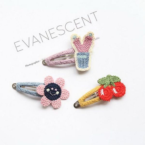 

500pcs girls knitting cherry flowers snap hair clips lollipop elephant hairpins barrettes butterfly hairpins, Slivery;white