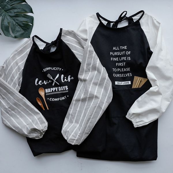 

nordic style cotton long-sleeved apron kitchen cooking children anti-oil bib woman man coffee shop baking waiter aprons