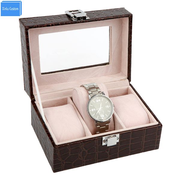 

15% discount boxes&organizador wholesale supplier luxury crocodile pattem slots 3 cases gift watch box leather collecte storage, Black;blue