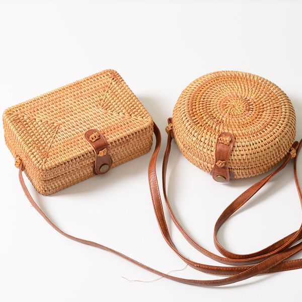

bali island hand woven bag round square bag buckle rattan straw bags satchel wind bohemia beach circle