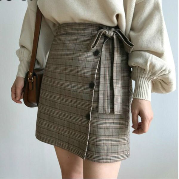 

designer women skirts women skirt 2019 summer new korean single lace up striped cotton high waist wild a line short skirt h823, Black