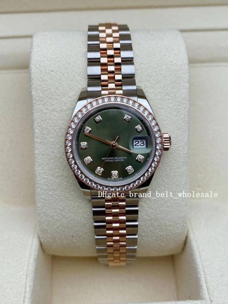 

2020 shopkeeper recommend two color datejust automatic steel rose gold diamond women's bracelet watch 279381 green dial, Slivery;brown