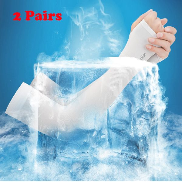 

2 pairs white cooling arm sleeve cycling golfing driving cooler arm cover