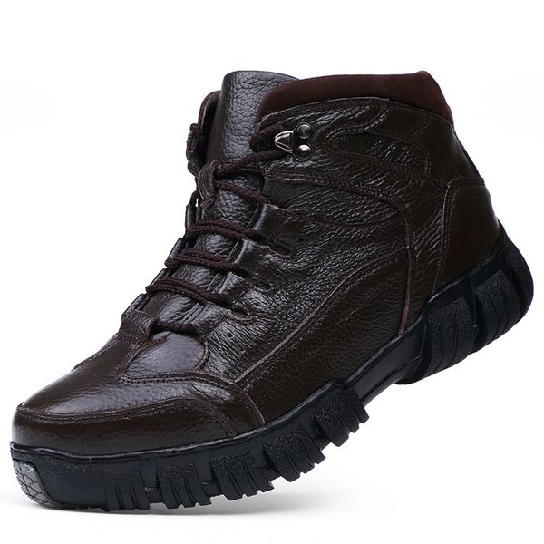

backcamel 2018 winter new plus velvet warm leather outdoor men's boots warm wear-resistant waterproof high snow boots lace up, Black