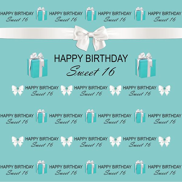 Sfondo di colore blu dolce 16 fiocchi stampati regali testo personalizzato principessa ragazza decorazione festa di compleanno sfondo cabina fotografica