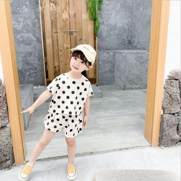 

2020 new wholesale girls 2 pcs dots set t-shirt+shorts summer girls suits 1-6t t200414, White