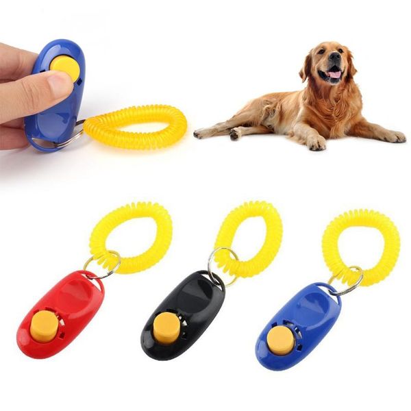 

1 piece pet cat dog training clicker plastic new dogs click trainer aid too adjustable wrist strap sound key chain dog repeller