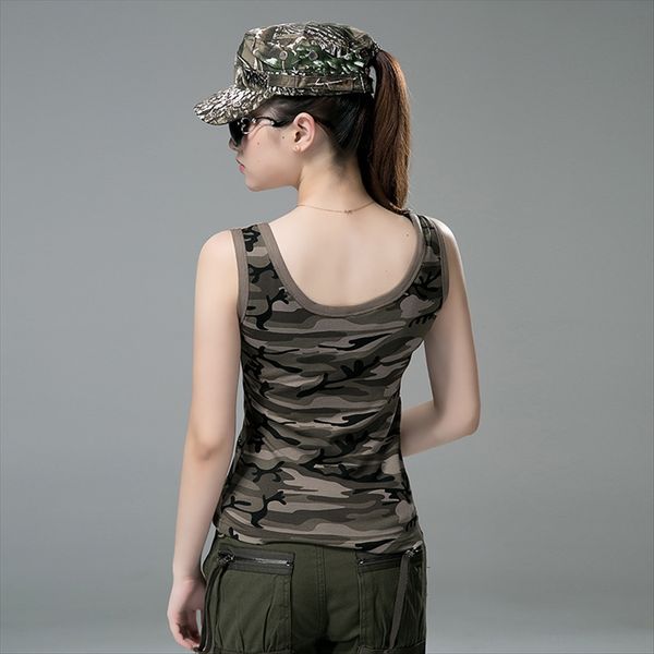 

camouflage t-shirt vest vest women wearuniform slim elastic thin cotton round collar sleeveless t-shirt, White