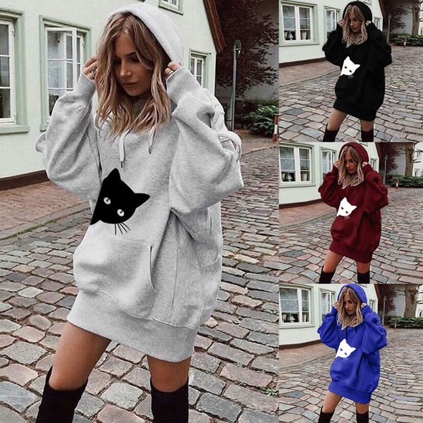 

streetwear sweatshirt women cat print hoodies women oversized harajuku hoodie kawaii hoodie clothes sudadera polerone mujer, Black