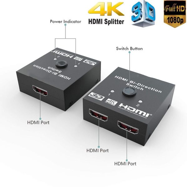

hdmi splitter full hd 1080p 3d 4kx2k video hdmi switch switcher 1x2 2x1 split 1 in 2 out amplifier dual display for hdtv