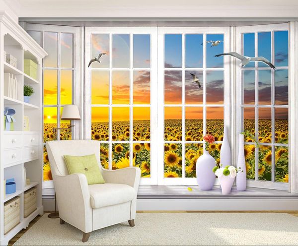 

self-adhesive] 3d sunflower outside the window 231105 wall paper mural wall print decal murals