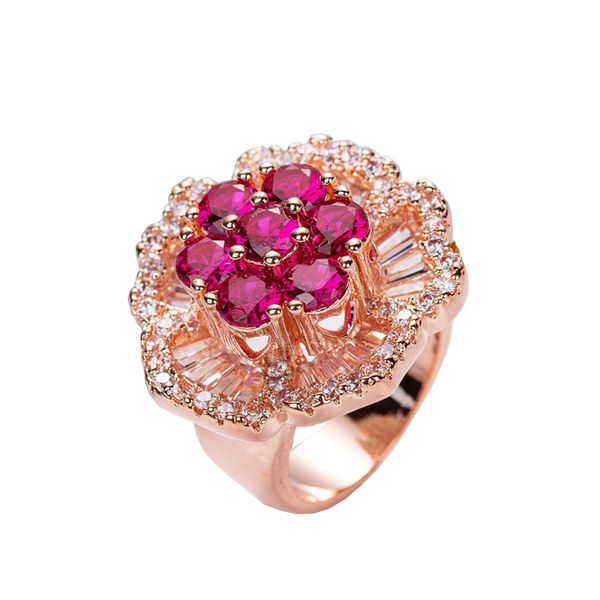 

Korean heavy industry threedimensional flower two color series ring fashion allaround accessories rose gold flower ring