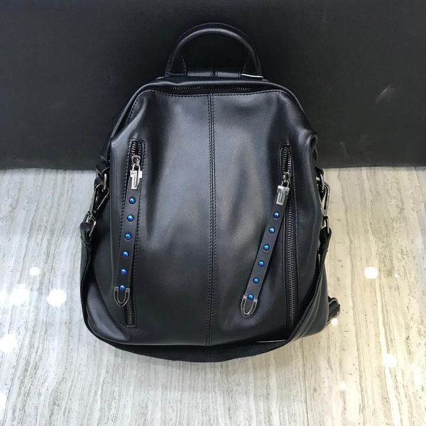 

kafunila 100% real genuine cow leather black female backpack for girl fashion shoulder teenagers school bag mochila