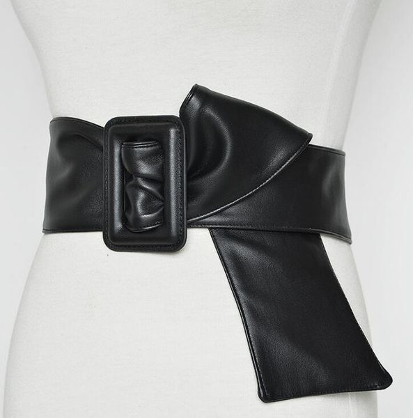 

women's runway fashion pu leather elastic cummerbunds female dress corsets waistband belts decoration long wide belt r1391, Black;brown