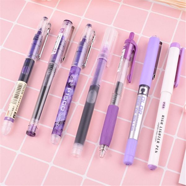 

6pcs 7pcs/set simplicity color large gel pen set 0.5mm quick-drying straight pen highlighter for school stationery