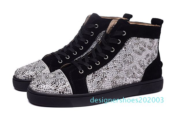 

original box] designer red bottom fashion spikes studded spikes flats sneakers comfortable party lovers genuine leather casual shoes d03, Black