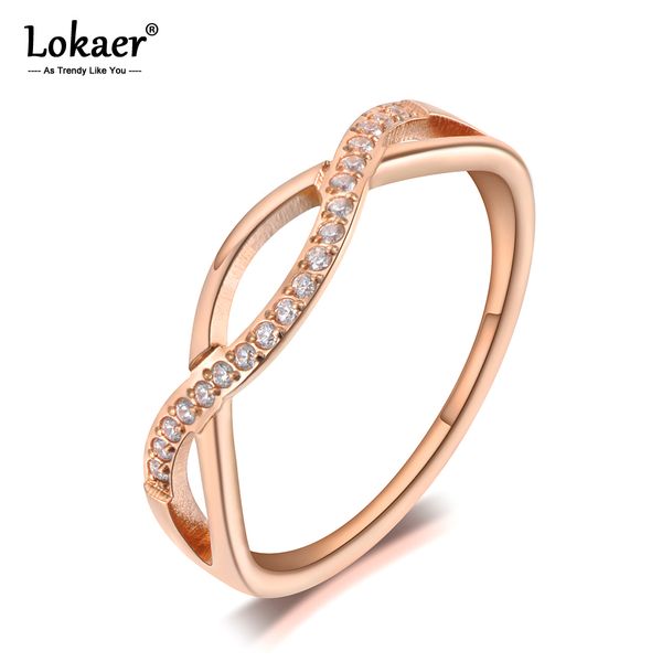 

lokaer titanium stainless steel geometric cross ring trendy mosaic cz crystal rose gold wedding rings jewelry for women r19084, Slivery;golden
