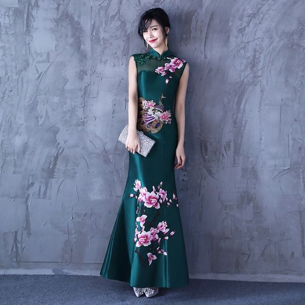 

fashion mermaid long cheongsam china evening dresses orientale elegant slim gown qi pao women chinese traditional dress qipao, Red