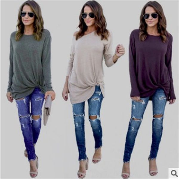 

women's round collar long sleeve t- irregular solid color base women's round collar long sleeve t-shirt irregular solid color base, White