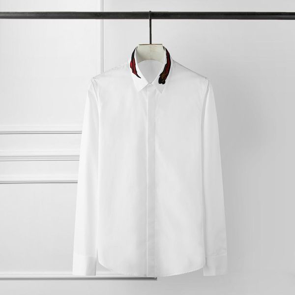 

shirt men luxury embroidery long sleeve mens shirts fashion casual party wedding men shirt plus size 4xl slim fit shirts, White;black