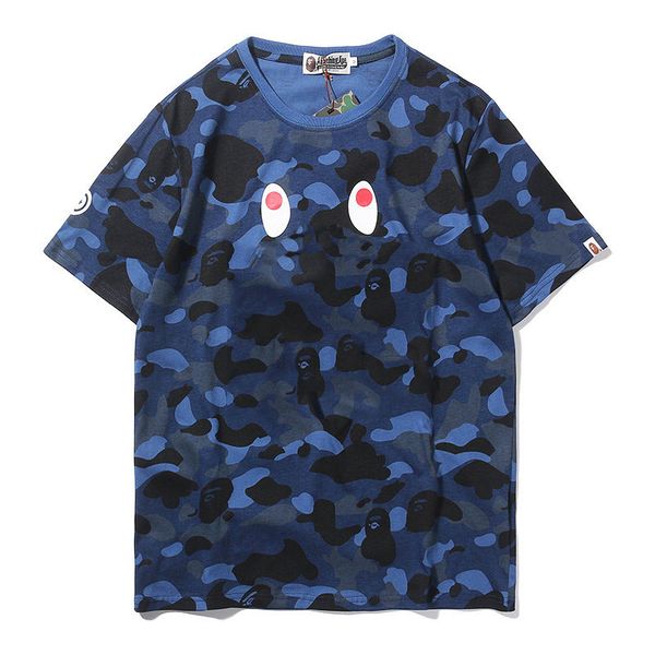 

men designer t shirt 2019 summer new brand clothes fashion shark face pattern short sleeves trendy camouflage loose hip-hop wearing, White;black