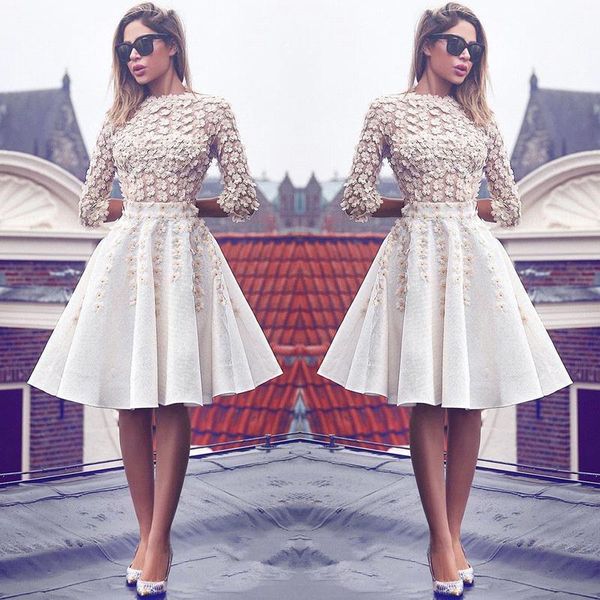 

скромная ivory homecoming платья длиной до колена 3d цветы линию коктейльные платья с 3/4 длинные рукава vintage пром платья ba6905, Blue;pink