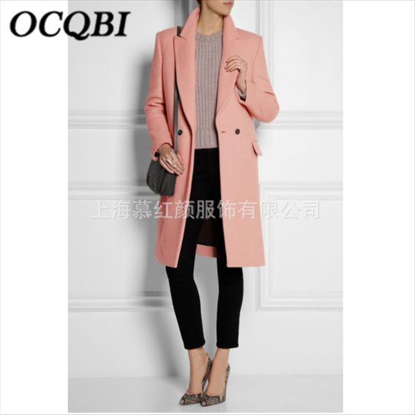 

winter korean style elegant fashion women slim coat cashmere double breasted long coat, Black