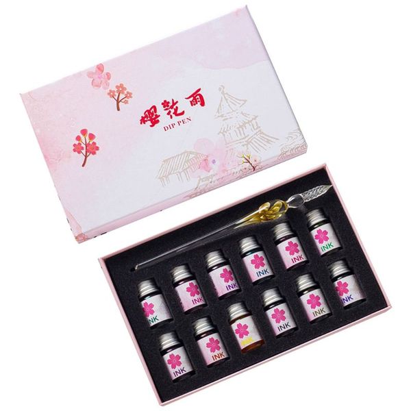 

2020 new 13pcs/set cherry blossom bottle dip glass pen ink fountain dip signature writing