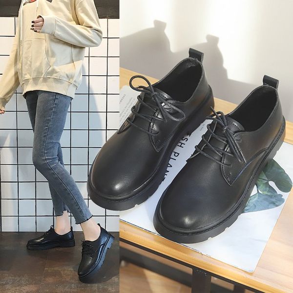 

round toe cross women's shoes all-match autumn female footwear modis casual sneaker british style oxfords fall retro dress 2019, Black