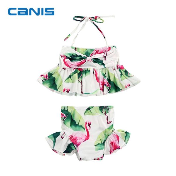 

2019 brand new newborn toddler infant child kid baby girl flamingo swimwear swimsuit bikini 2pcs set bathing suit costume 1-6t