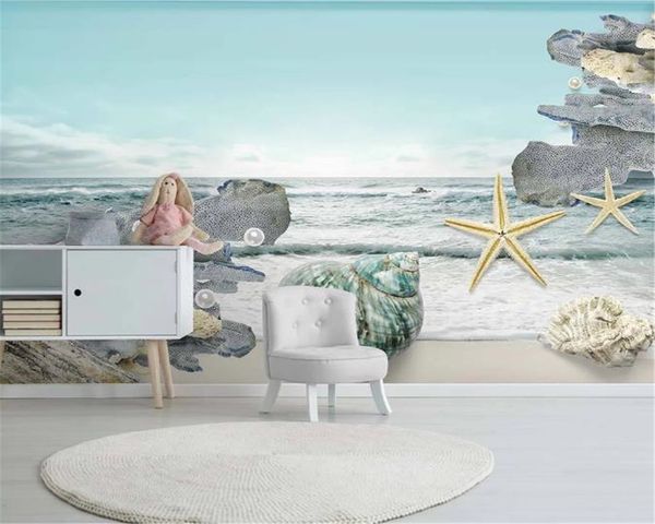 Duvarlar Ev Dekorasyon Nordic Basit Küçük Taze 3D Sea Shell Peyzaj İçin Duvar Kağıdı Özelleştirilmiş