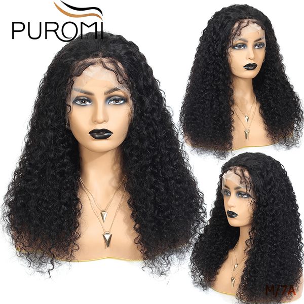 

puromi full lace human hair wig with baby hair peruvian kinky curly wig full lace human wigs 130% remy 100% wigs, Black;brown