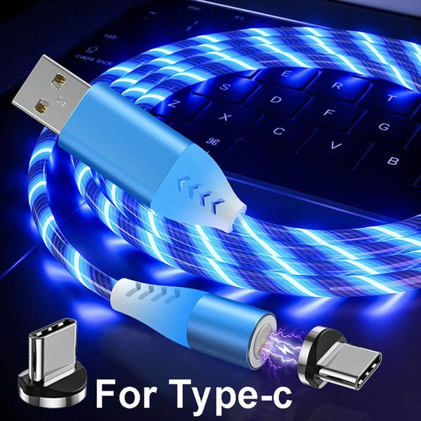 Tipo 3A fluindo LED Light Magnetic cabo Micro USB C Cabo Carregamento rápido cabo de dados para Samsung USB-C Cabos de telefone