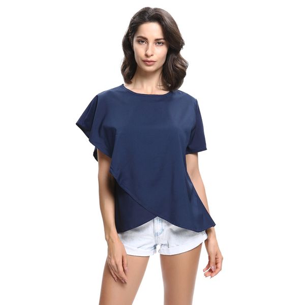 

efinny summer women ruffles blouse loose shirts o-neck chiffon blouse female short sleeve blouses, White