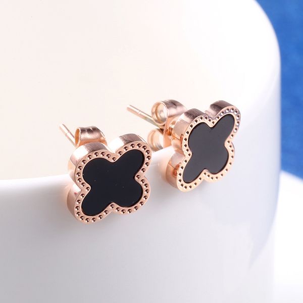 

серьги короткие титановые стальные четырехлистные травяные серьги 18 k розовое золото все-матч девушки серьги, Golden